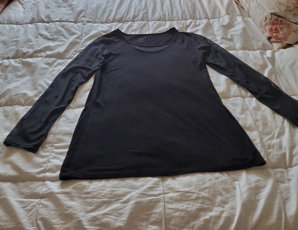 Black Simply Paka Bamboo and Lycra Top With Sheer Long Sleeves and Neck - Picture 3 of 11